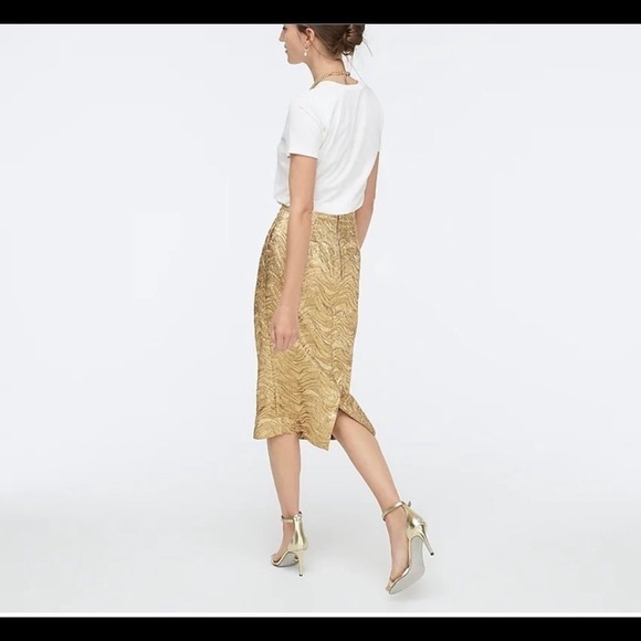 NWT J. Crew Collection | Metallic Gold Lame Shiny Midi Pencil Skirt 0P